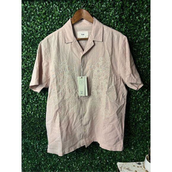 Folk NWT Healey Embroidered Short Sleeve Button Down Shirt Size Medium 2 - Picture 1 of 6